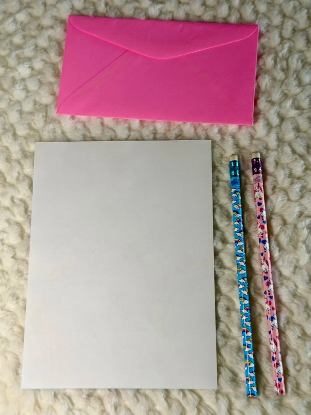 Vintage Lisa Frank Unicorn & Rainbows Stationary Paper and Pencils, unsharpened